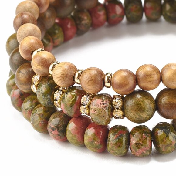 NWOT 3 piece stackable stretch bracelet Unakite Faceted gemstones 2/$25 - Picture 5 of 8